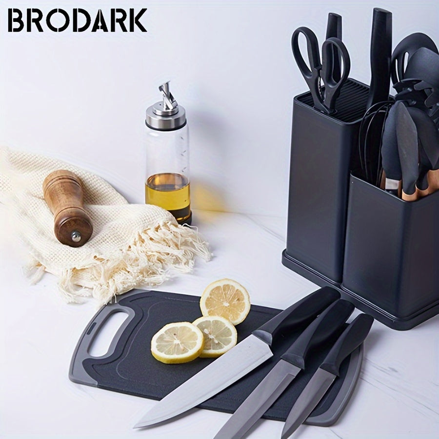 1 Set Kitchen Utensil Set, Silicone Cookware Set, 19pcs Silicone Kitchen Utensil Set, Wooden Cooking Utensils, Kitchen Gadgets, Silicone Cutlery Set, Kitchen Tools With Storage Bucket, Kitchen Stuff