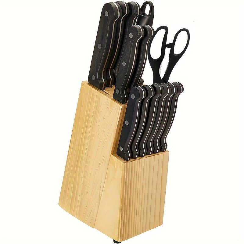 8/15pcs/set, Kitchen Knife Set, High-carbon Stainless-steel Blades Knives Set, Knife With Wood Block, Professional Knife With Black Handles For Home & Restaurant Use, Kitchen Stuff