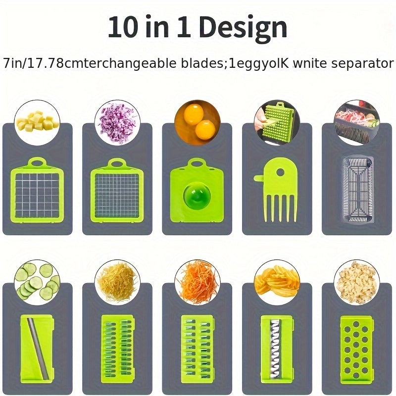15pcs/ set, Upgraded Vegetable Chopper, Multifunctional Fruit Slicer, Handle Food Grater, Vegetable Slicer, Cutter with Container, Onion Mincer Chopper with Multiple Interchangeable Blades, Household Potato Shredder, Kitchen