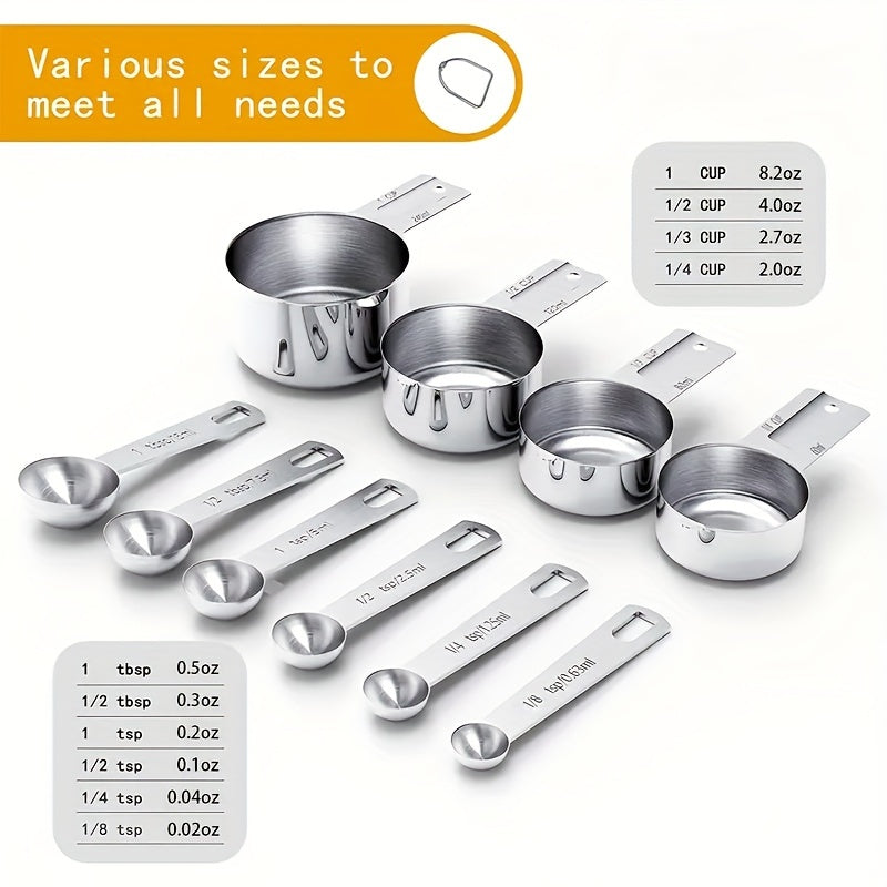 4/10pcs, Stainless Steel Measuring Cups And Spoons Set, Metal Measuring Cups And Spoons, Stackable Kitchen Measuring Tool For Dry And Liquid Ingredients, Baking Tools, Kitchen Stuff
