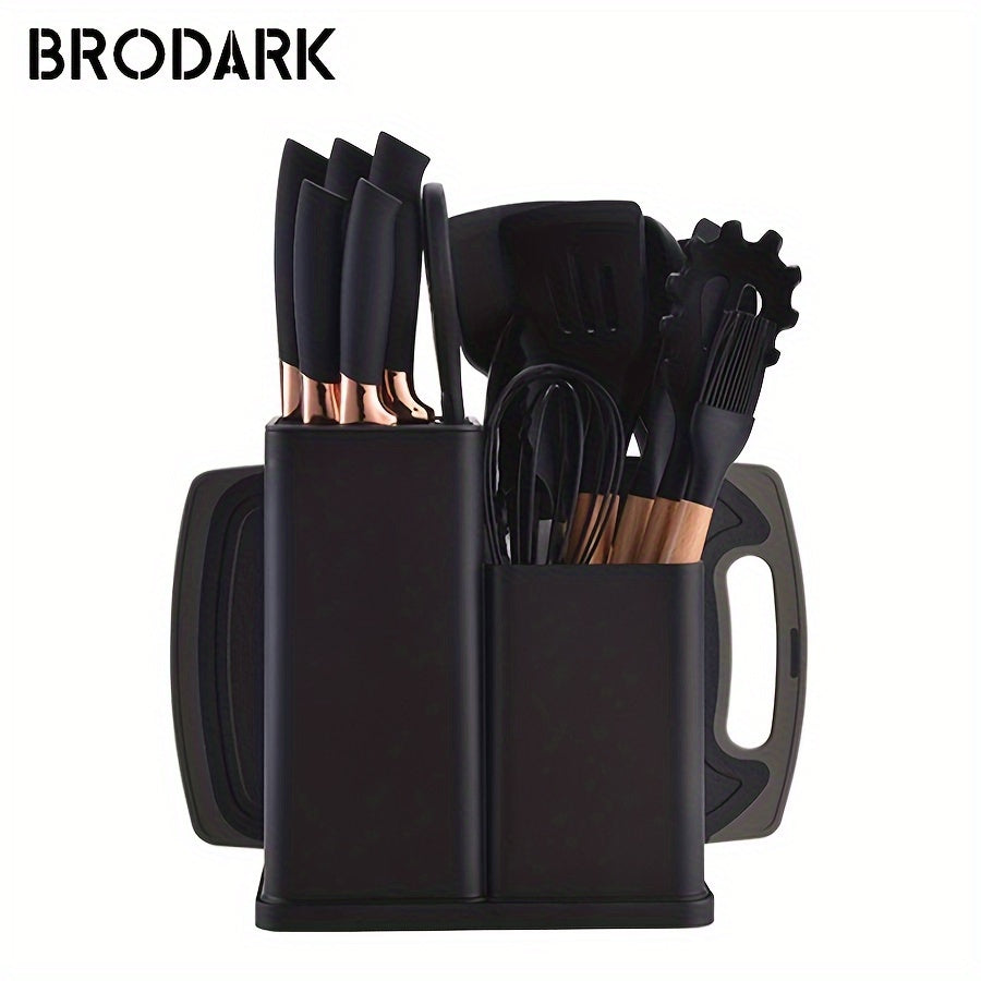 1 Set Kitchen Utensil Set, Silicone Cookware Set, 19pcs Silicone Kitchen Utensil Set, Wooden Cooking Utensils, Kitchen Gadgets, Silicone Cutlery Set, Kitchen Tools With Storage Bucket, Kitchen Stuff