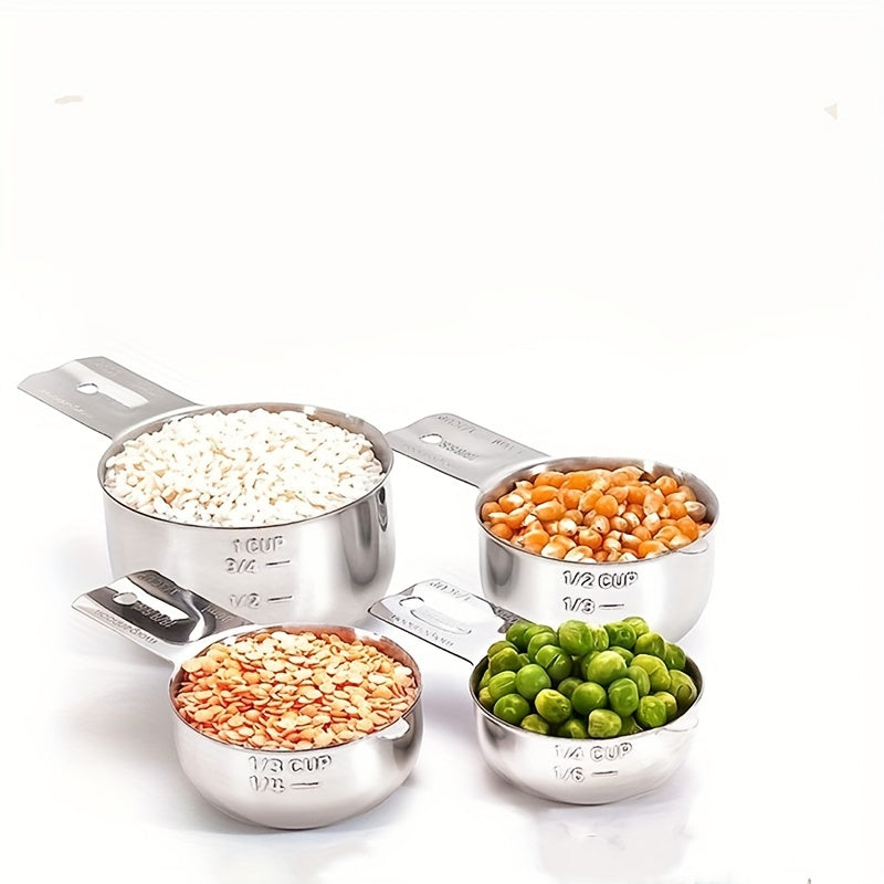 4/10pcs, Stainless Steel Measuring Cups And Spoons Set, Metal Measuring Cups And Spoons, Stackable Kitchen Measuring Tool For Dry And Liquid Ingredients, Baking Tools, Kitchen Stuff