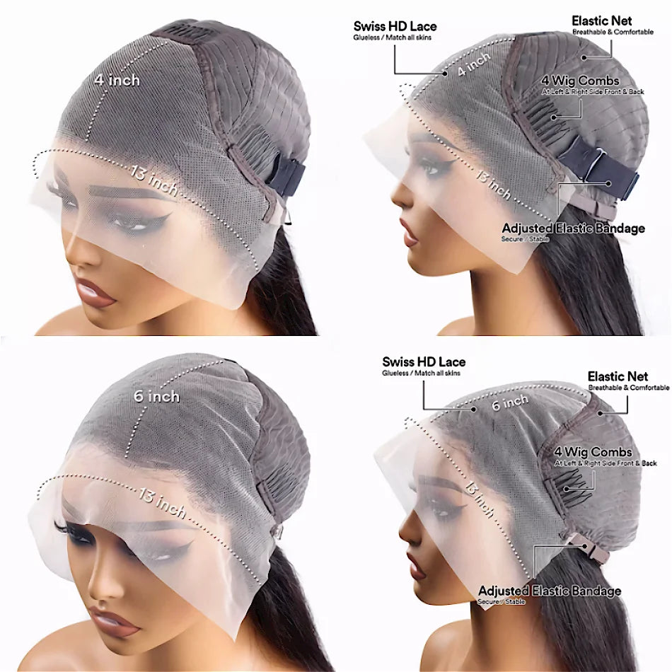 13X6 Chocolate Brown Lace Front Wigs 13X4 Bone Straight Human Hair 30 32 Inch Lace Frontal Colored Wig 100% Brazilian For Women
