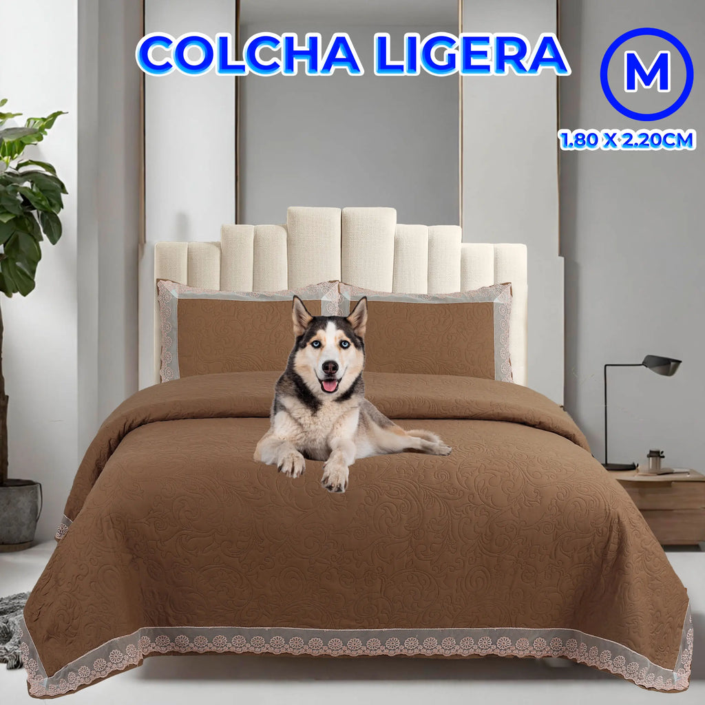 ELEGATE 3-Piece Sheet & Pillowcase Set with Discreet Ruffle Design Solid Pattern-Mexico Origin 180*220 Cafe