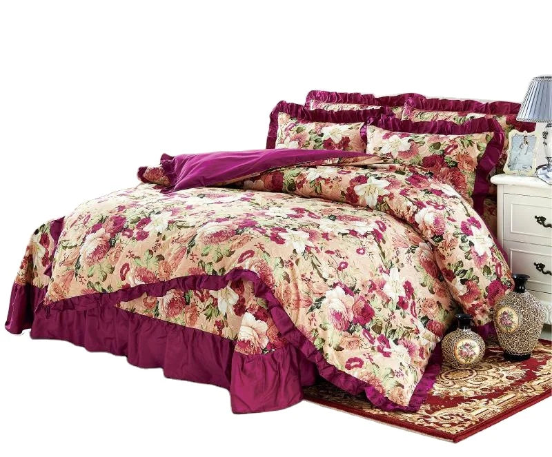 American Bohemian Jacquard Printed Cotton Bedding Set Ruffles 400TC Eco-Friendly 4-Piece Lace Skirt Bed Set All-Season Quality