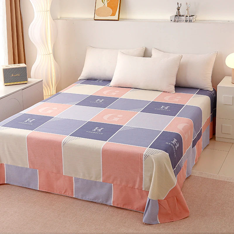 New Arrival Grid 100% Organic Cotton 300TC All-Season Wholesale Cotton Bed Sheets Bed Flat Sheet Set