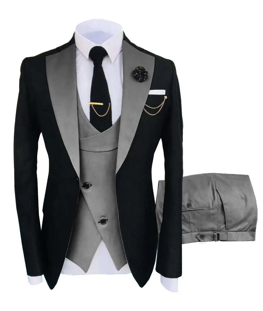 New Costume Homme Popular Clothing Luxury Party Stage Men's Suit Groomsmen Regular Fit Tuxedo 3 Peice Set Jacket+Trousers+Vest