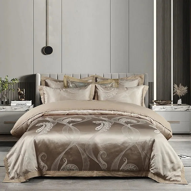 Custom Bedspread Set Twin Double Queen King Size Personalized Duvet Cover Set for Home Wedding Champagne Jacquard Bedding Set