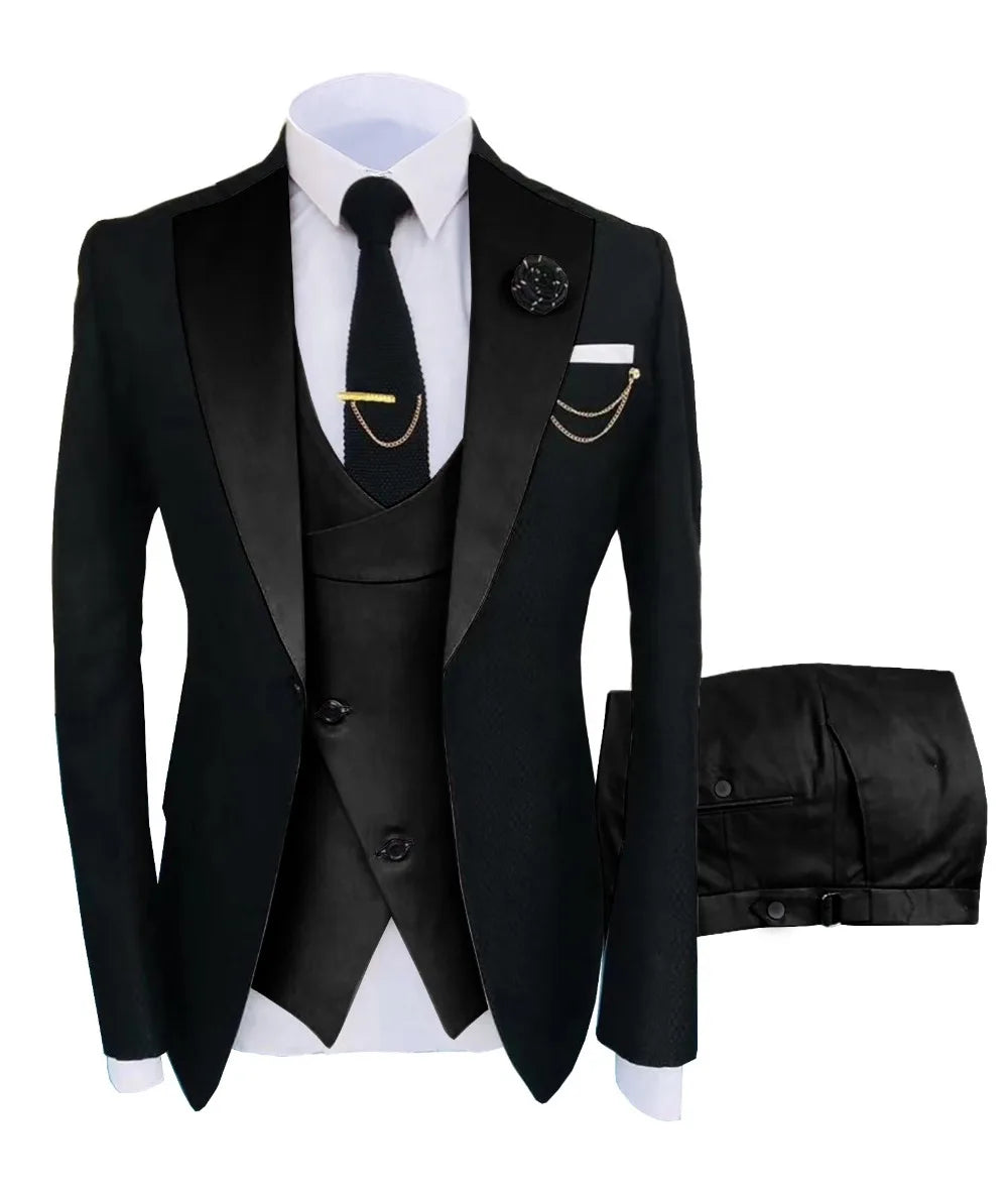 New Costume Homme Popular Clothing Luxury Party Stage Men's Suit Groomsmen Regular Fit Tuxedo 3 Peice Set Jacket+Trousers+Vest