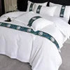5 Star Hotel Luxury Hotel 300tc Bedding Set 100% Cotton Sateen Jacquard Ribbon Embroidery Bed Soft Solid White Duvet Cover Set