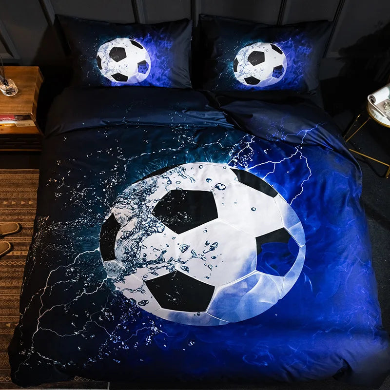 High-Quality Bedding Set Super Cool King Size Sports Football Polyester 3-Piece Duvet Cover with Pillowcases for Children