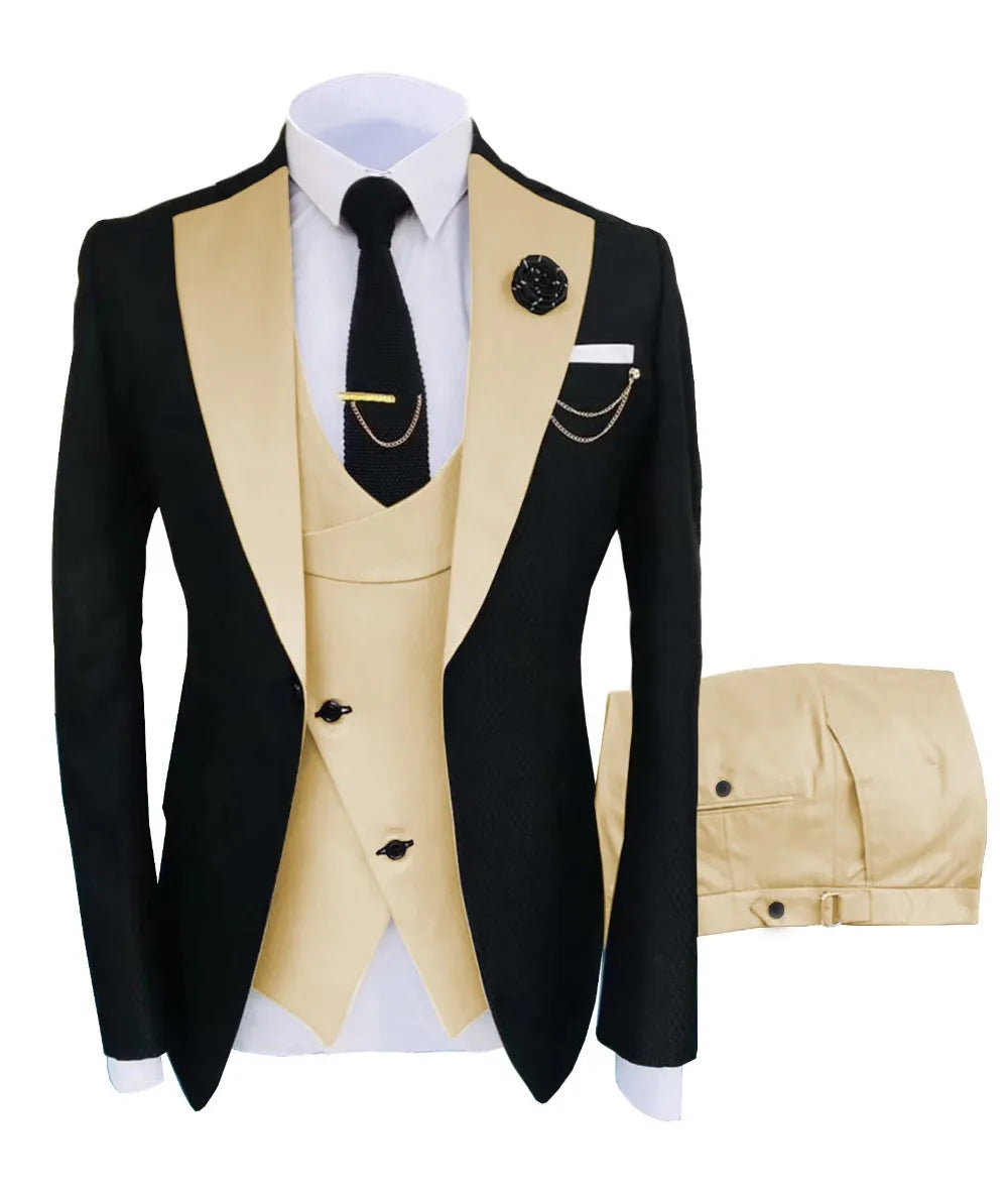 New Costume Homme Popular Clothing Luxury Party Stage Men's Suit Groomsmen Regular Fit Tuxedo 3 Peice Set Jacket+Trousers+Vest