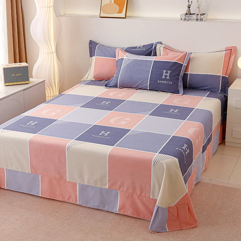 New Arrival Grid 100% Organic Cotton 300TC All-Season Wholesale Cotton Bed Sheets Bed Flat Sheet Set