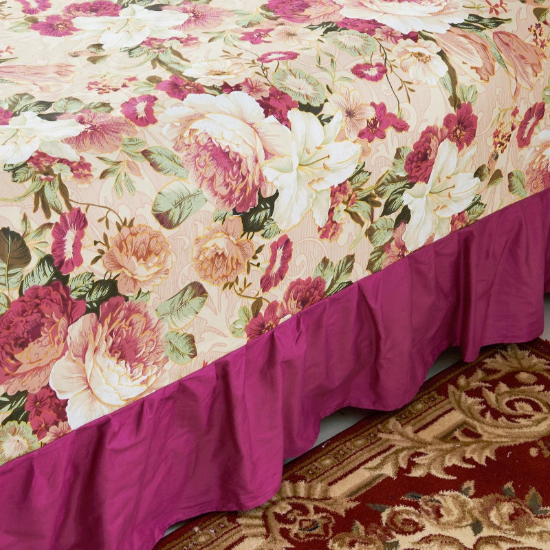 American Bohemian Jacquard Printed Cotton Bedding Set Ruffles 400TC Eco-Friendly 4-Piece Lace Skirt Bed Set All-Season Quality