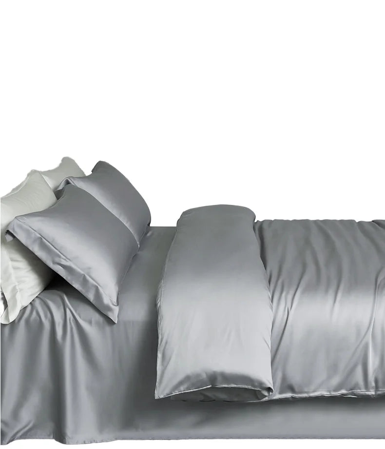 100% Mulberry Silk Fitted Bed Sheet Set Queen Size Plain for Certified A Silk Bedding All-Season
