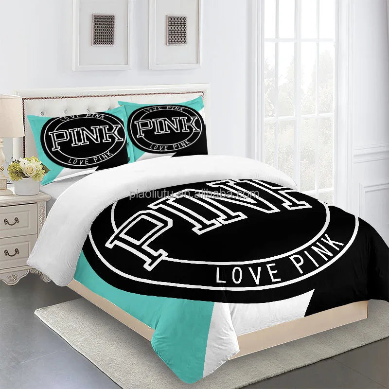 Home Textile  Comforter Bedding Sets Custom Printed 3D Cartoon LOVE Pink Sexy Woman Luxury Bedding for the Bedroom
