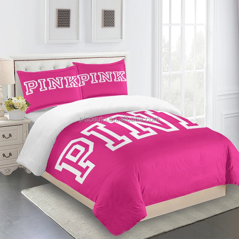 Home Textile  Comforter Bedding Sets Custom Printed 3D Cartoon LOVE Pink Sexy Woman Luxury Bedding for the Bedroom