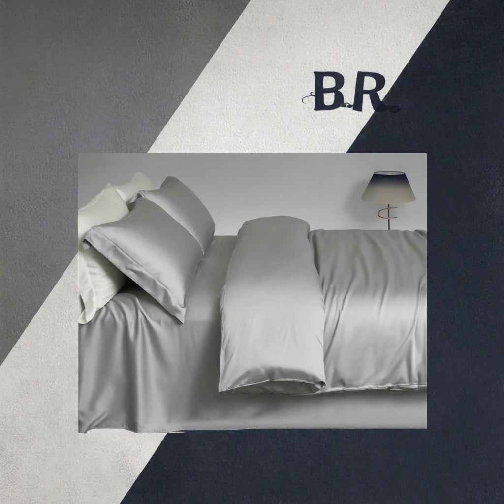 100% Mulberry Silk Fitted Bed Sheet Set Queen Size Plain for Certified A Silk Bedding All-Season