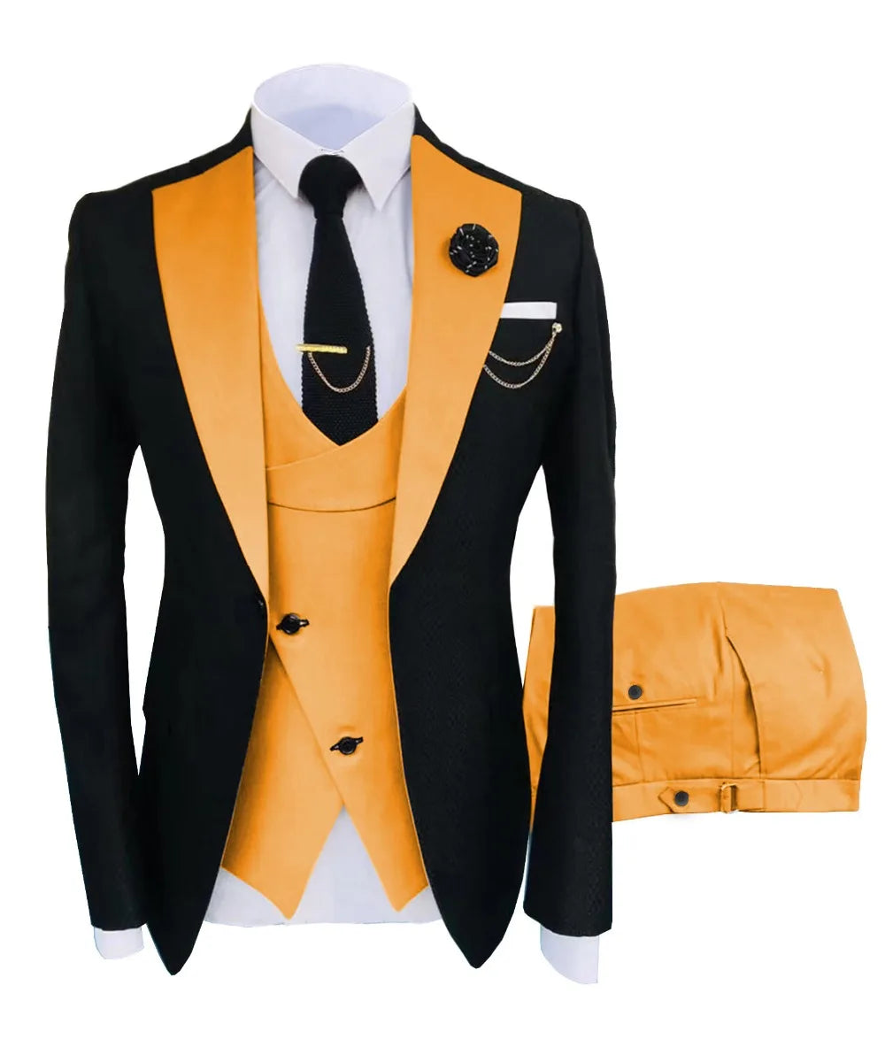 New Costume Homme Popular Clothing Luxury Party Stage Men's Suit Groomsmen Regular Fit Tuxedo 3 Peice Set Jacket+Trousers+Vest