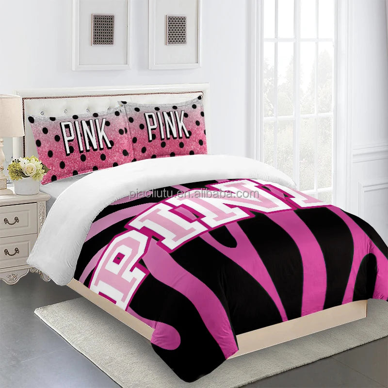 Home Textile  Comforter Bedding Sets Custom Printed 3D Cartoon LOVE Pink Sexy Woman Luxury Bedding for the Bedroom