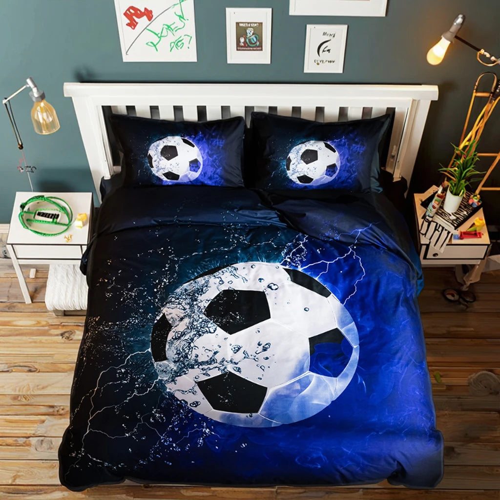 High-Quality Bedding Set Super Cool King Size Sports Football Polyester 3-Piece Duvet Cover with Pillowcases for Children