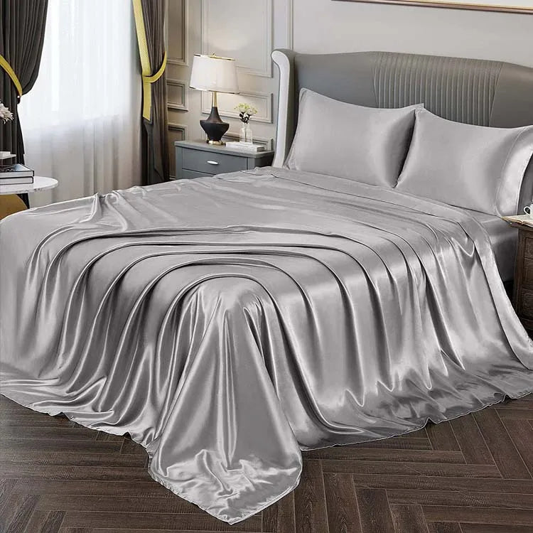 Multiple Colors Available 22 Momme 100% Mulberry Silk Bedding Set Wide Width Seamless Four-Piece Silk Duvet Cover Bed Sheet