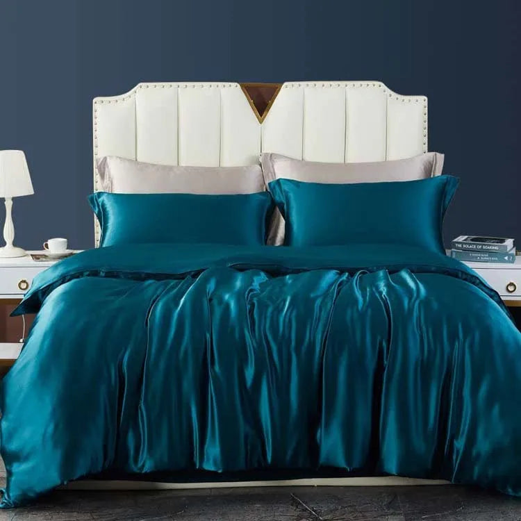 Multiple Colors Available 22 Momme 100% Mulberry Silk Bedding Set Wide Width Seamless Four-Piece Silk Duvet Cover Bed Sheet