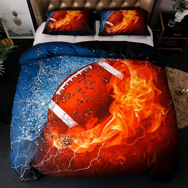High-Quality Bedding Set Super Cool King Size Sports Football Polyester 3-Piece Duvet Cover with Pillowcases for Children