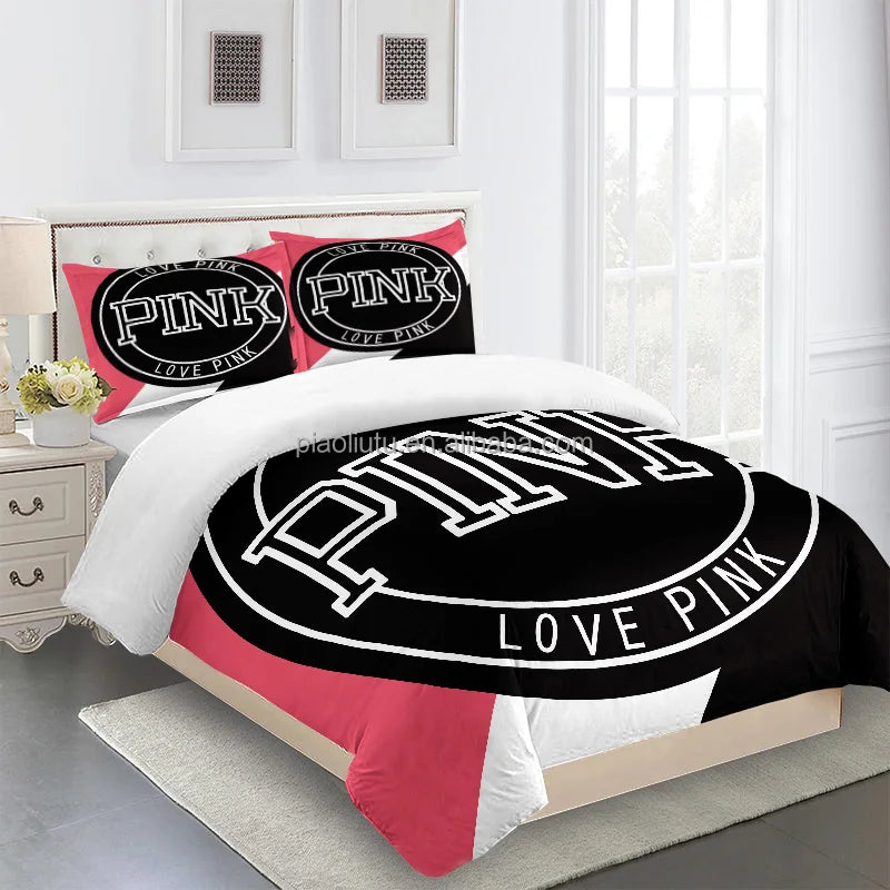 Home Textile  Comforter Bedding Sets Custom Printed 3D Cartoon LOVE Pink Sexy Woman Luxury Bedding for the Bedroom
