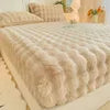 Winter Solid Color High Elasticity 360° All-Around Wrapping Coverage Rabbit Fur Bubble Fitted Bed Sheets Bedding Sheet Bedskirt