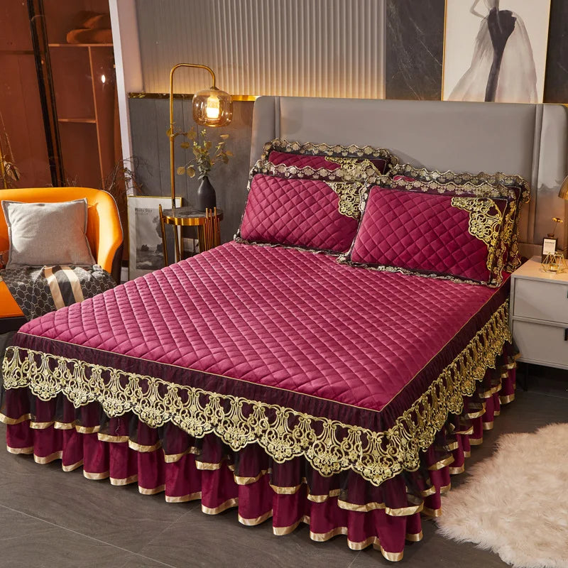 European Modern Style Bedding Set Warm Velvet Non-Slip Bedspread with Printed Polyester Includes Bed Cover
