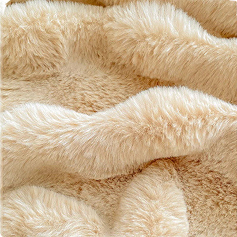 Winter Solid Color High Elasticity 360° All-Around Wrapping Coverage Rabbit Fur Bubble Fitted Bed Sheets Bedding Sheet Bedskirt