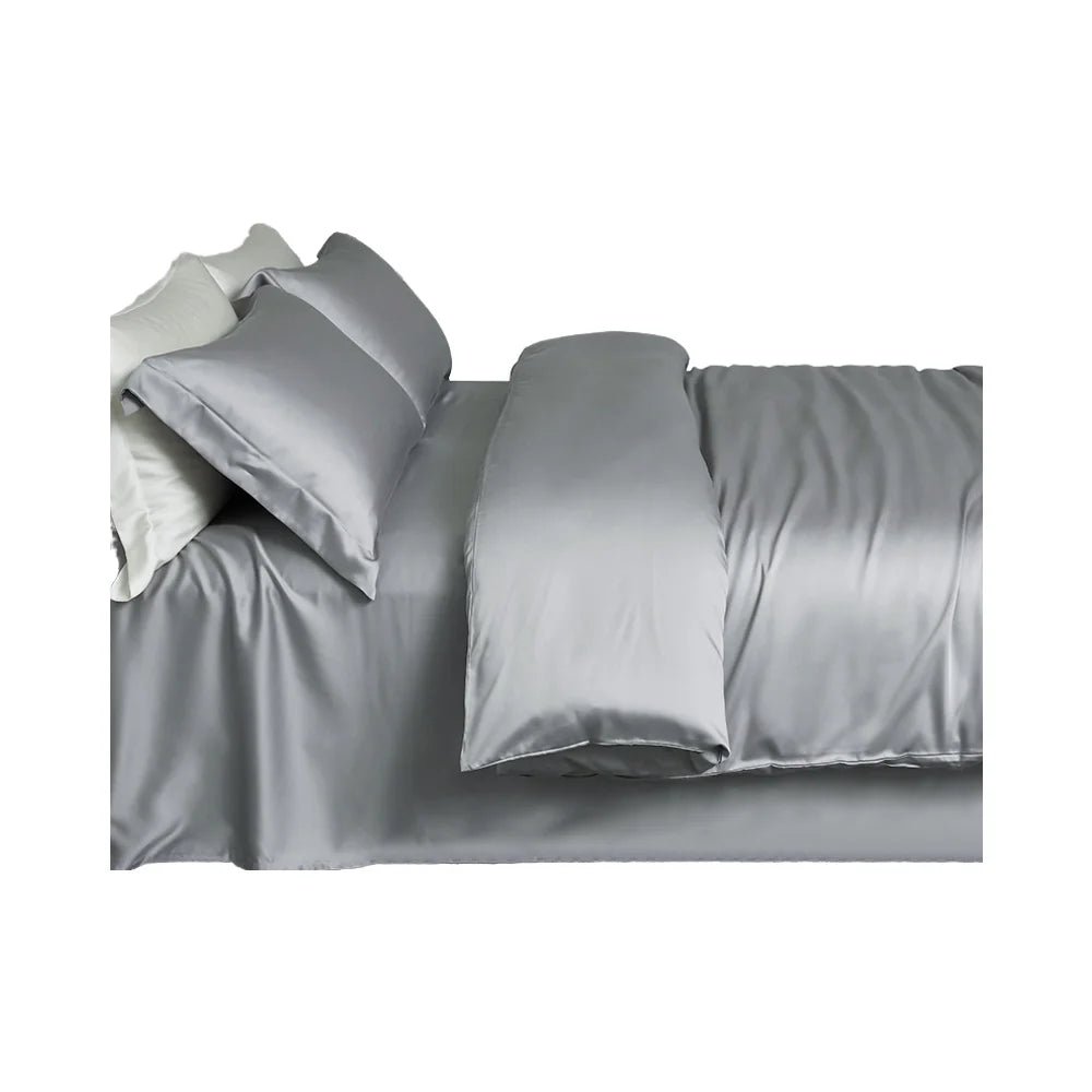 100% Mulberry Silk Fitted Bed Sheet Set Queen Size Plain for Certified A Silk Bedding All-Season