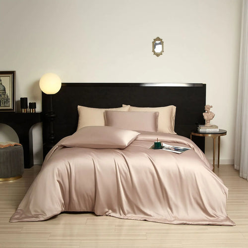 100% Bamboo Sateen Solid Bedding Set Ultra-Soft, Breathable 4-Piece Luxury Duvet Cover Set for Naked Sleeping