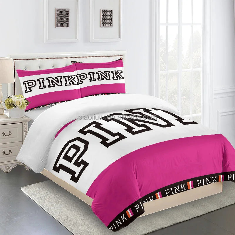 Home Textile  Comforter Bedding Sets Custom Printed 3D Cartoon LOVE Pink Sexy Woman Luxury Bedding for the Bedroom