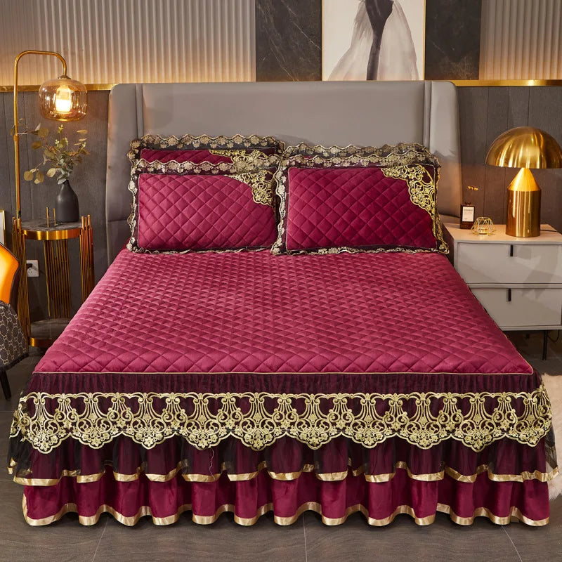 European Modern Style Bedding Set Warm Velvet Non-Slip Bedspread with Printed Polyester Includes Bed Cover