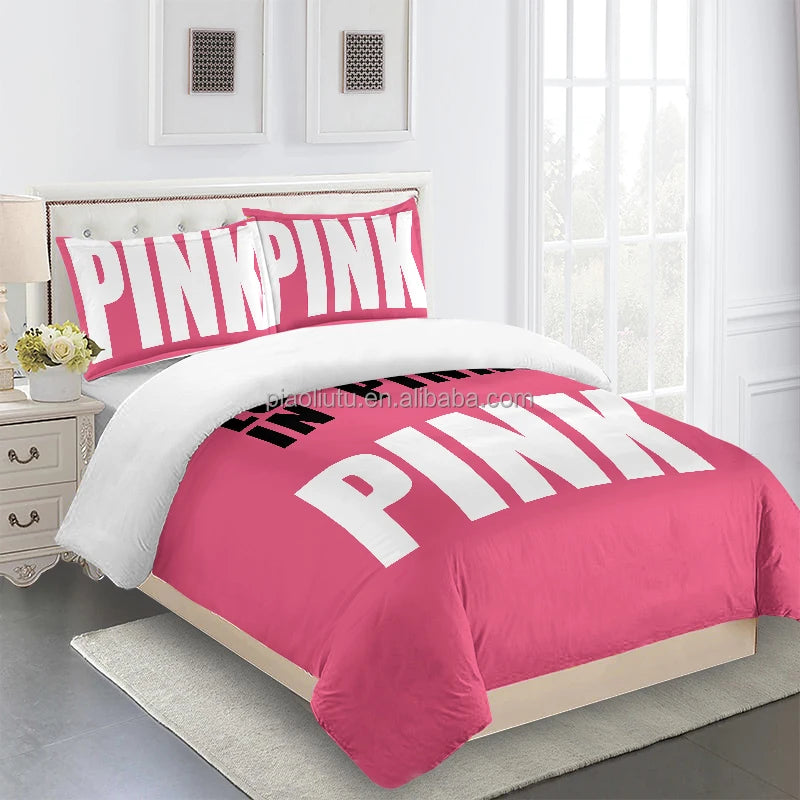 Home Textile  Comforter Bedding Sets Custom Printed 3D Cartoon LOVE Pink Sexy Woman Luxury Bedding for the Bedroom