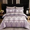 High Quality European Style Luxury Silky Bedspread Queen Bed Skirt Bed Sheets Set with Pillowcase Duvet Cover Sets