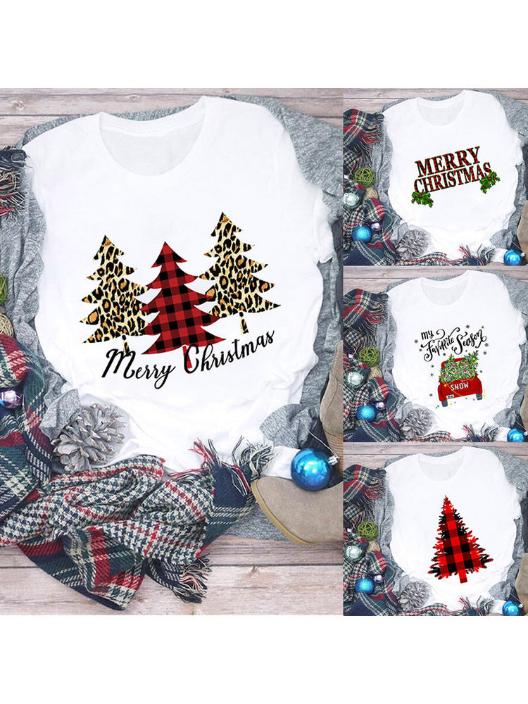 New Merry Chrismas Christmas 2025 New Year Santa Claus Round Neck plus size Base Shirt for Women
