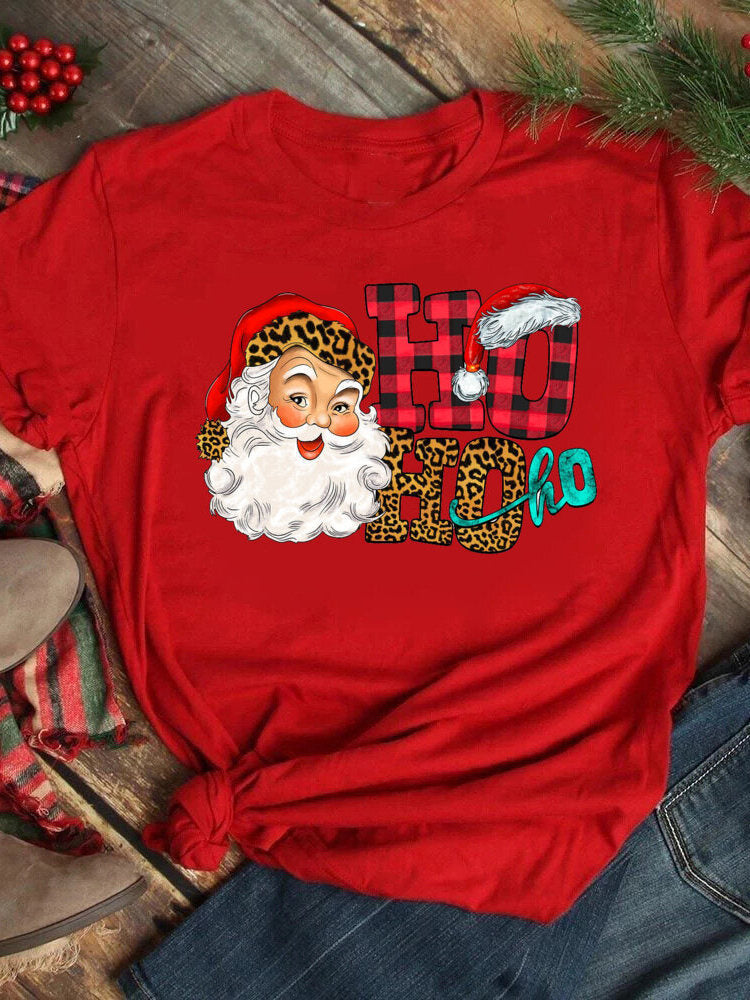 Fashion Merry Chrismas Christmas 2025 New Year Santa Claus Round Neck plus size Clothes Women