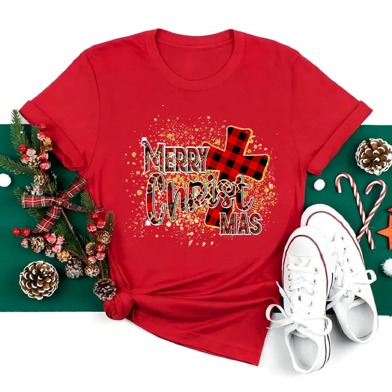 Merry Chrismas Merry Christmas 2025 New Year Christmas plus size crew neck short sleeve T-shirt
