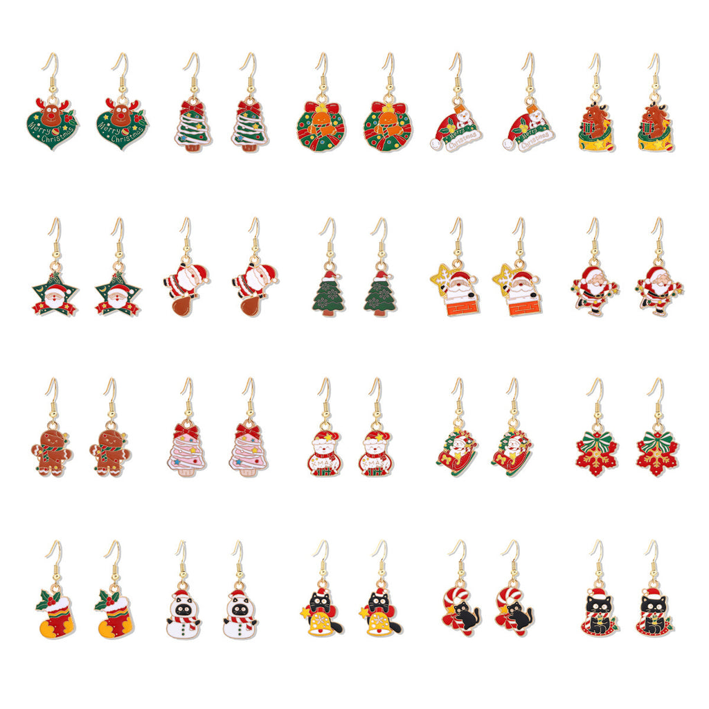 Cross-border personality Christmas series elk gingerbread earrings European and American cartoon oil Santa Claus earrings