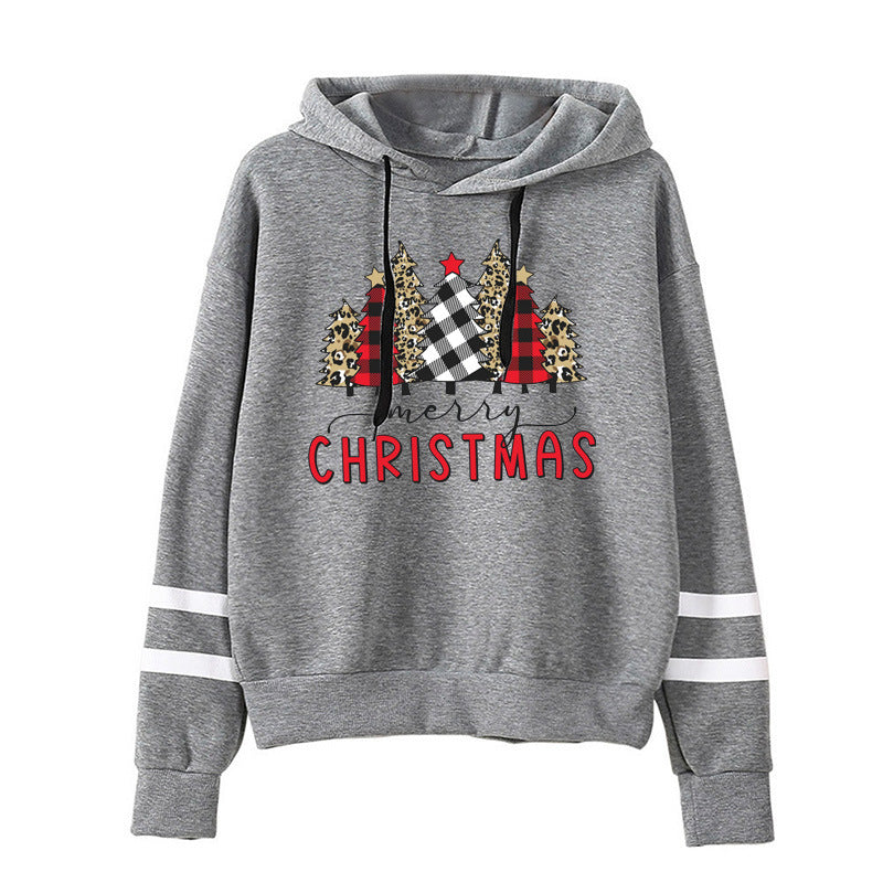 Christmas tree leopard print merry Christmas print parallel bars striped sweater European and American autumn and winter men and women cross border