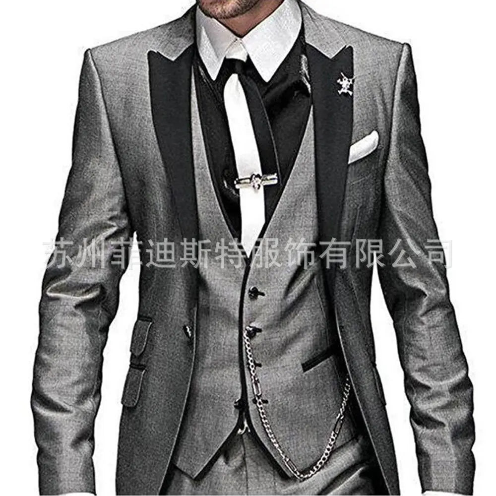 Fashion Men's 3piece Suit Sets Casual Trendy Business Solid Color Turn-down Collar Sngle Button Blazers Trousers Male Clothes