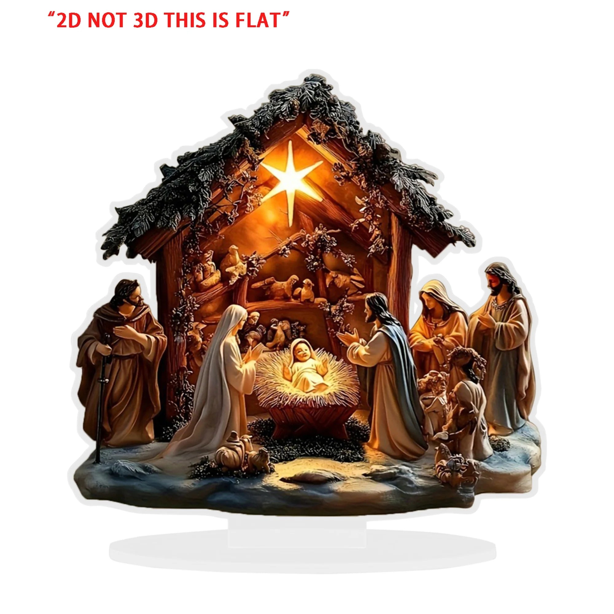 Christmas Nativity Scene Decor 2D Flat Creative Christian Religious Christmas Decor for Desktop