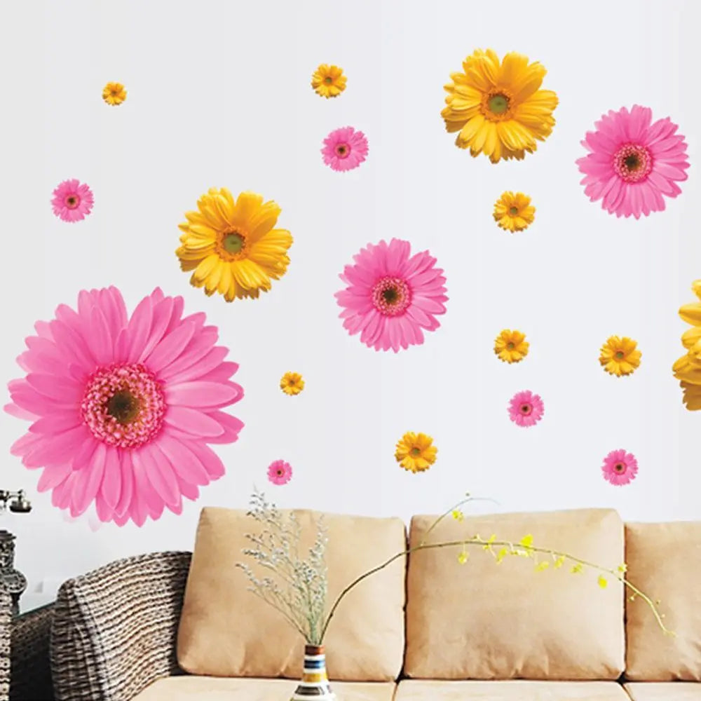 Background Decor Colorful Home Decoration Bedroom Removable Daisy Flower Mural Sticker Decor Sticker Wall Decals Wall Stickers