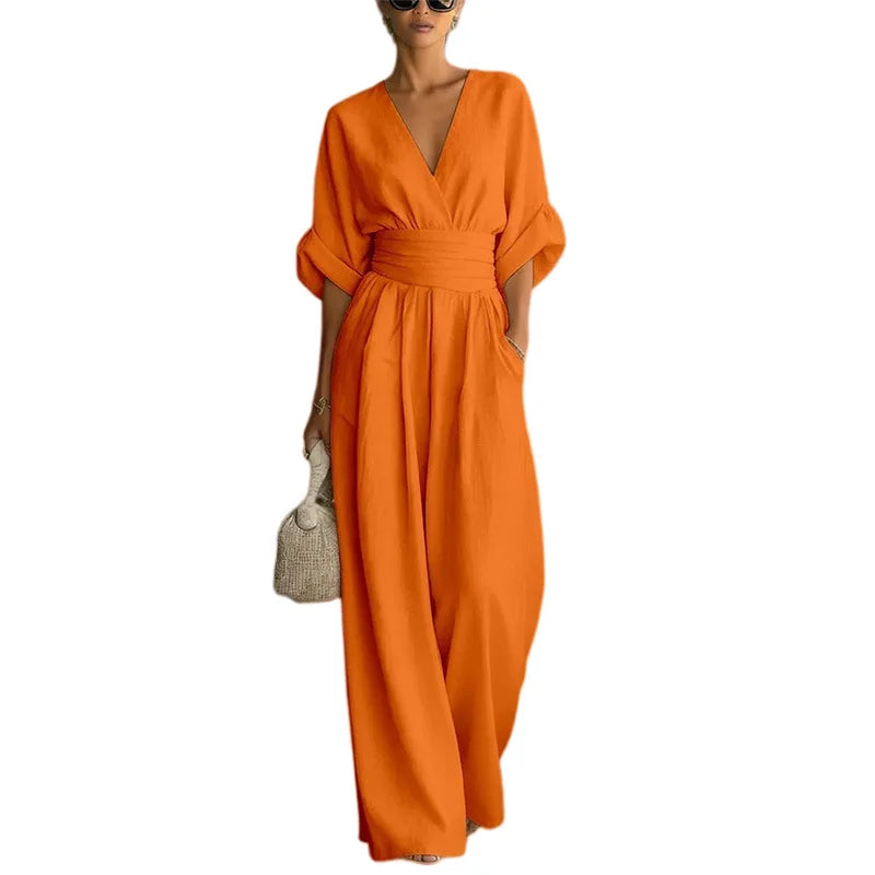 Women's Jumpsuit Fashion High Waist V-neck Casual Jumpsuits Sexy  Solid Color Office Wide Leg Trousers Overalls Vacation Outfit