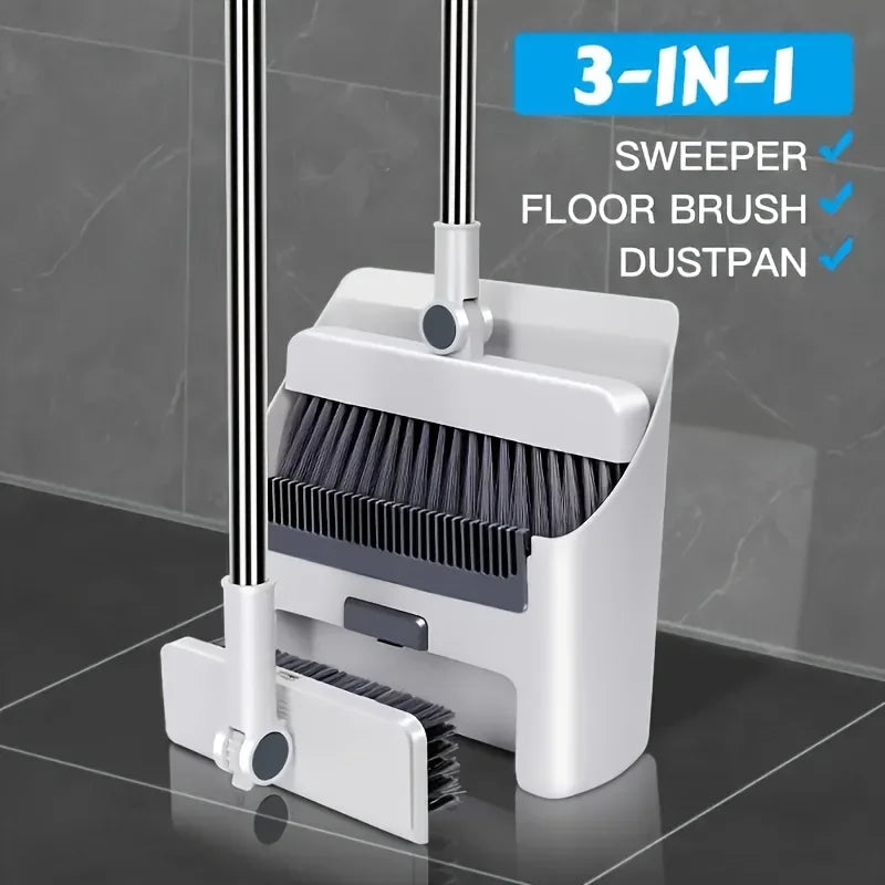 3-in-1 Broom and Dustpan Set Soft Bristles Hair-Free Long Handle Effortless Cleaning Compact Storage for Home Office