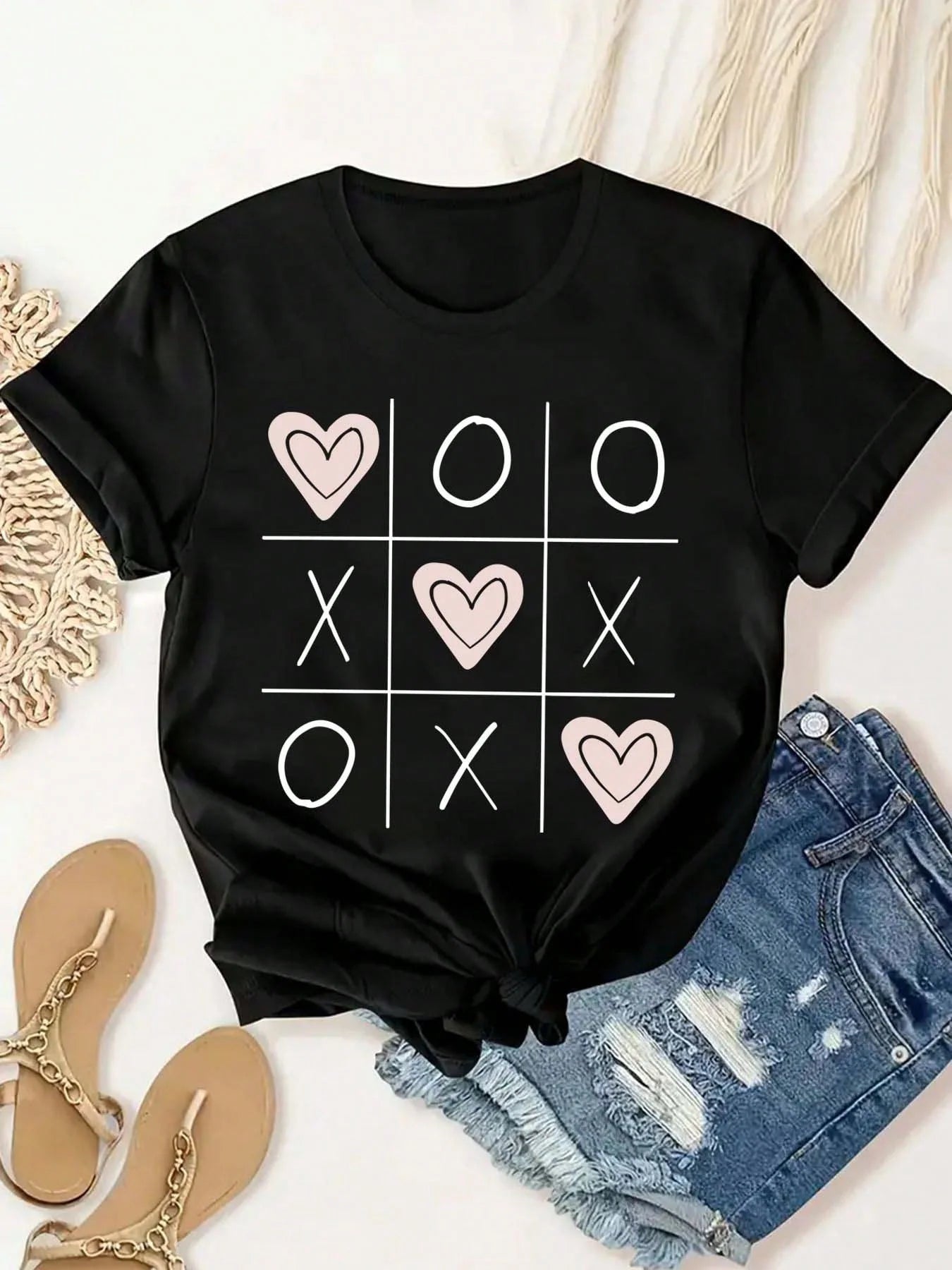 Valentine's Day Theme Printed Women's Casual Fashionable Comfortable Soft Daily Round Neck Short Sleeve Summer Casual Clothing