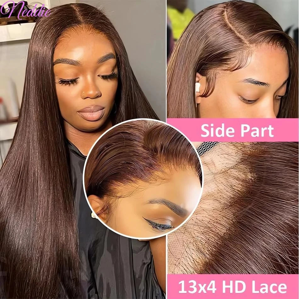 13X6 Chocolate Brown Lace Front Wigs 13X4 Bone Straight Human Hair 30 32 Inch Lace Frontal Colored Wig 100% Brazilian For Women